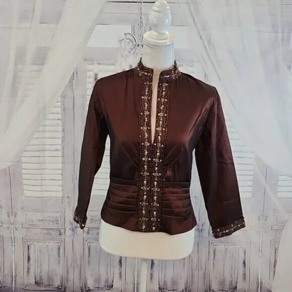 KM Collections Taffeta Beaded Blouse - Picture 1 of 5